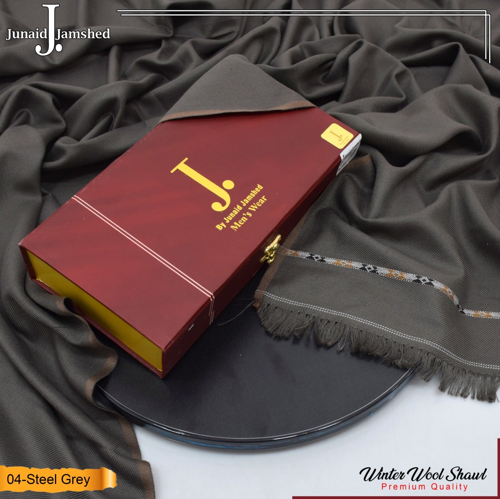 J. wool shawl for winter steel grey